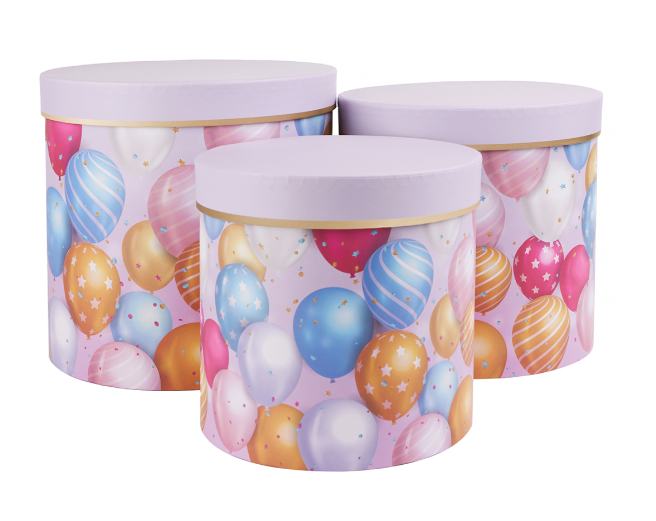 Набор коробок Цилиндр, Воздушные шары, Дизайн № 2, Сиреневый, 20,5*20 см, 3 шт.