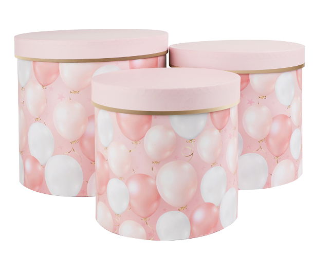 Набор коробок Цилиндр, Воздушные шары, Дизайн № 1, Розовый, 20,5*20 см, 3 шт. 