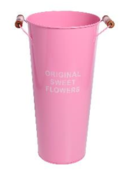 Металлическая ваза с деревянными ручками, круглая, высота 40см, диаметр 20см, цв. Розовый