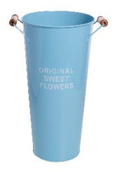 Металлическая ваза с деревянными ручками, круглая, высота 40см, диаметр 20см, цв. Голубой
