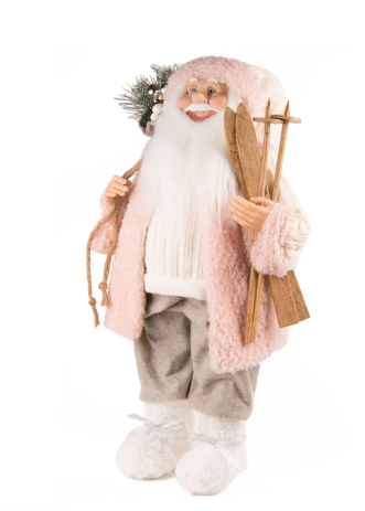Дед Мороз MAXITOYS, в Розовой Шубке с Лыжами и Подарками, 45 см