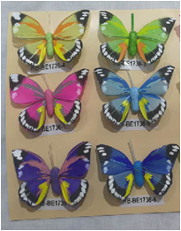 Бабочки перьевые 7см  (12шт в упаковке)