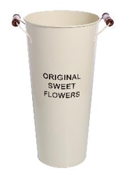 Металлическая ваза с деревянными ручками, круглая, высота 40см, диаметр 20см, цв. Кремовый